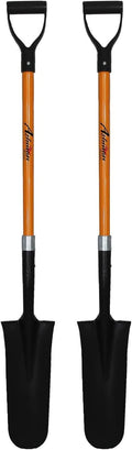 Ashman Drain Spade Shovel (2 Pack) - 48 Inches Long Handle Spade with D Handle Grip - Durable Handle with a Thick Metal Blade - Multipurpose Premium Quality Orange Shovel.
