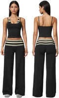 QBGJTD Womens Workout Sets Two Piece Striped Tank Top Wide Leg Yoga Pants Yoga Pilates Outfits