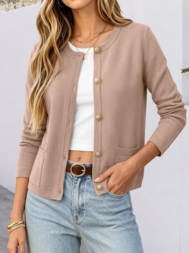 ANRABESS Women's Button Down Cropped Striped Cardigan Sweaters