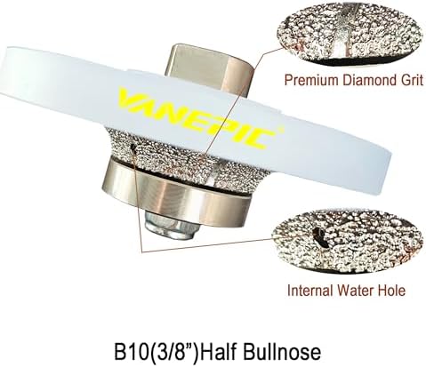 3/8 inch B10 Diamond Demi bullnose Half Bullnose Profile Wheel Diamond Hand Profiler Router Bit with 5/8-11 Thread for Granite Marble Concrete Tile and Countertop Edge Shaping