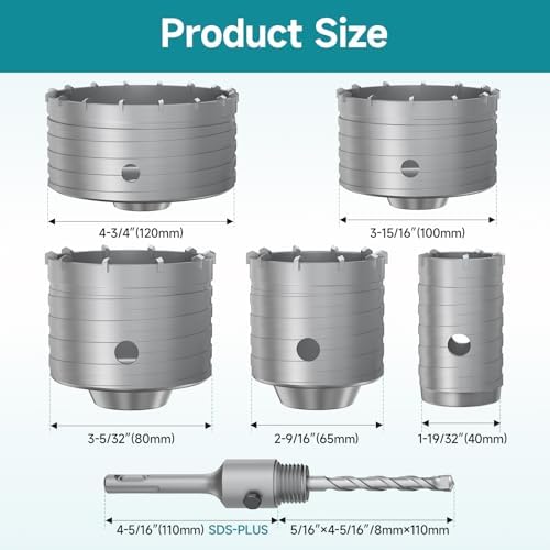 6Pcs Masonry Concrete Hole Saw Kit (40 65 80 100 120 mm)