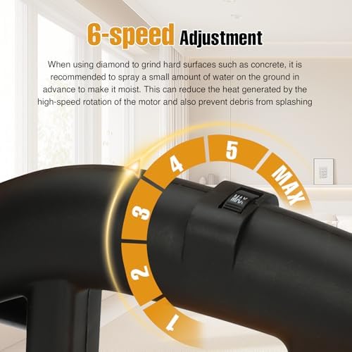 4-Head Concrete Grinder Machine with Handle & Auxiliary Wheels，3800W Floor Grinder For Concrete with 6-Speed Control & Dust Collection Cover, Floor Grinder for Grinding Concrete Deck Marble Granite