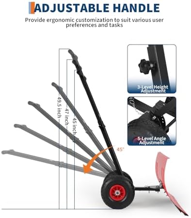 Garvee Snow Shovel with Wheels, 5-Position Angled Blade & Rubber Wheels, Heavy-Duty Back Saver Steel Snow Plow for Driveways, Sidewalks & Doorways, Double Rod, 29" W X 16.5" H, Red & Black