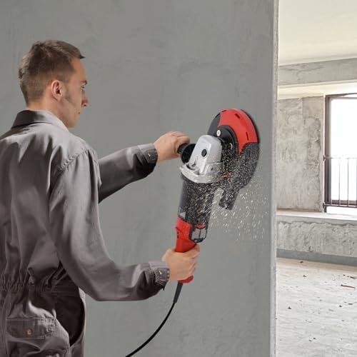 7 Inch Concrete Grinder Wet Polisher with 6 Variable Speeds, Concrete Surface Planer with Dust Extraction Angle Grinder Kit with Auxiliary Handles, Protective Guard, Diamond Grinding Wheel (Black)