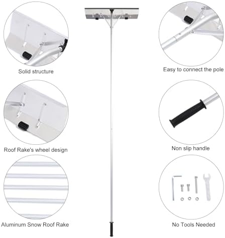 Snow Roof Rake Extending Handle Wheels Cold Aluminium Snow Removal Tool for House Car Courtyard