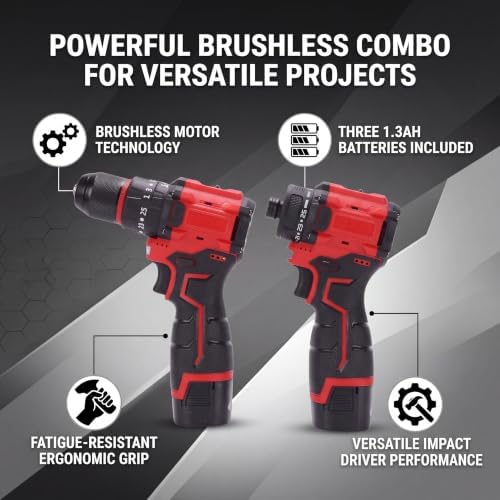 16.8V Screwdriver and Electric Drill Set, With 3 Batteries, 25 Accessories and Tool Bag, for Home DIY, Woodworking, Red