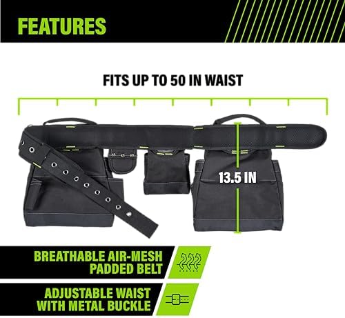 AWP Tool Belt Tool Rig, Durable Premium Utility Belt Organizer for Men & Women, Utility Work, Electrician, Mechanic