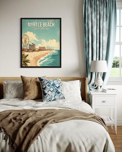 Myrtle Beach South Carolina Wall Art Print Poster, US Vintage Retro Beach Scenery Posters Prints for Restroom Home Picture Painting Artwork Gallery 219 (Myrtle Beach South Carolina, 16 x 20 inches, Black Frame)