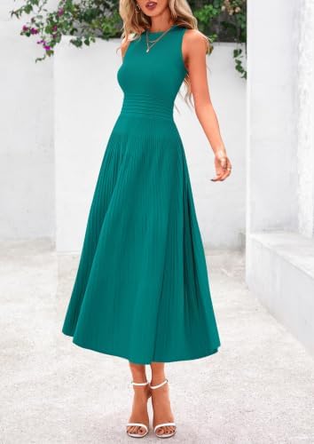 PRETTYGARDEN Women's Summer Pleated Midi Work Dress
