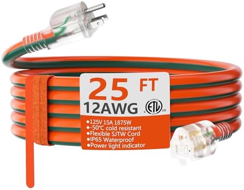 HUANCHAIN 25 FT 12/3 Gauge Extension Cord Orange Green, Outdoor Waterproof