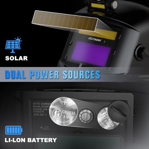 TRQWH Welding Helmet with Light True Color Auto Darkening Welding Helmets for Men Solar Powered Welding Hood with 2 Arc Sensor Wide Shade 4/9-13 for TIG MIG ARC Cool Welder Mask