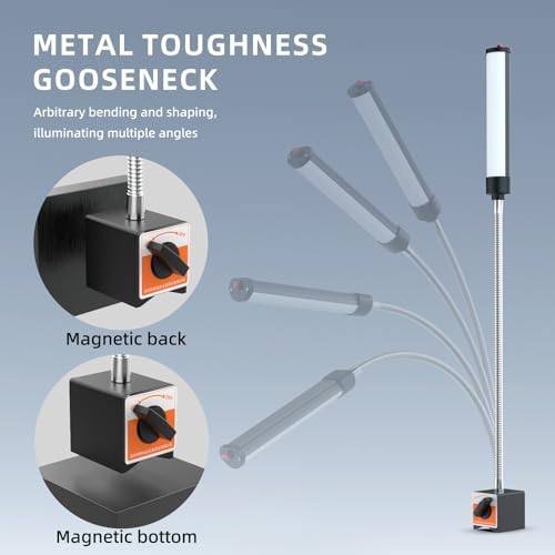 24W LED Magnetic Work Light, 2400 Lumen Flexible Gooseneck Work Light with Adjustable Magnetic Base, Industrial Light for Lathe CNC Milling Drillpress Sewing Machine