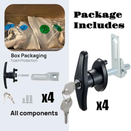 4PCS Keyed Alike Truck Cap T-Handle Locks, Camper Shell Accessories | Left & Right Set, Zinc Alloy Rustproof, Keyed Alike Design, Easy Installation, Fits Pickup Camper Shell Trailer Doors