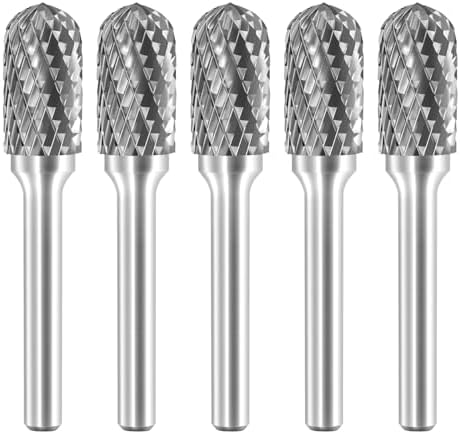 SC-5 Tungsten Carbide Burr Rotary File Cylindrical Shape with Radius End Double Cut with 1/4''Shank for Die Grinder Drill Bit - 5Pcs