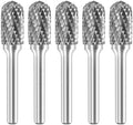 SC-5 Tungsten Carbide Burr Rotary File Cylindrical Shape with Radius End Double Cut with 1/4''Shank for Die Grinder Drill Bit - 5Pcs
