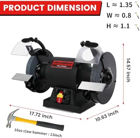 BUCKTOOL 8" 1HP High Speed Bench Grinder,High Precision Wobble Free Wheel