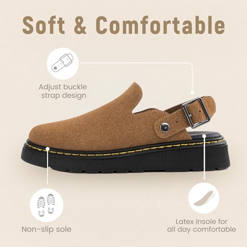 Athlefit Women's Slip On Suede Clogs with Back Strap