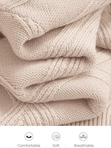 Okiwam Women's Long Sleeve Sweaters Crewneck Cable Knit Pullover