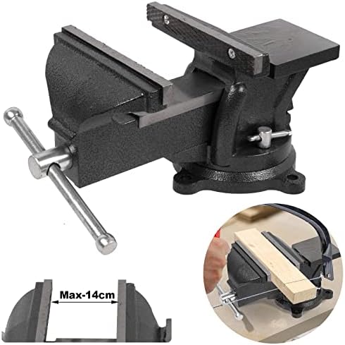 Bench Vise Heavy Duty 6-Inch, 360° Swivel Base with Anvil Clamp Cast Steel,Table Clamp Woodworking Vice,Multipurpose Workbenchw for Drilling, Pipe Cutting,Woodworking-Black