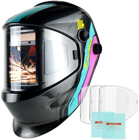 TRQWH Welding Helmet Auto Darkening Large Viewing True Color Solar Powered Welding Mask with 4 Arc Sensor Adjustable Wide Shade Range 4~5-8/9-13 Welder Mask with Grinding (TRQ-CSC002)