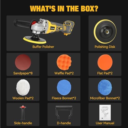 Cordless Buffer Polisher for Dewalt 20v Max Battery, Brushless Rotary Car Buffer Polisher, Variable Speed 1000-6000 RPM, Detachable Handle Polisher for Car Detailing,Sanding Waxing (No Battery)