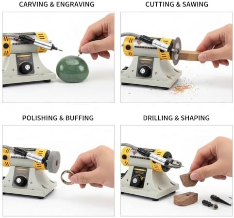 Jewelry Gem Polishing Grinding Machine Bench Lathe Rock Saw Lapidary Polisher Buffer 110V Mini Table Saw DIY Jewelry Grinder Equipment Tool 0-10000r/min with Flexible Shaft