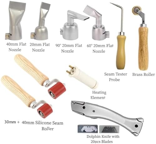 1600W Hot Air Plastic Welder Gun Plastic Repair Welder Kit, PVC Vinyl Rod Welding Gun, Flat Welding Nozzles, Various Welding Flooring Roofing Accessories Tool Set