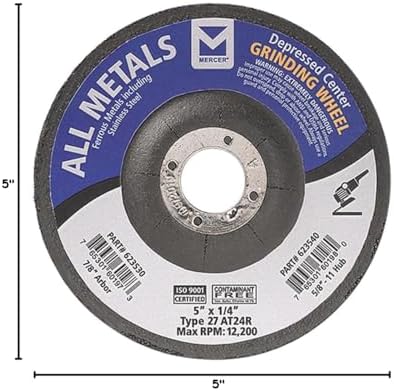 Mercer Industries 623530 Type 27 Depressed Center Grinding Wheel, For All Metals, 5" x 1/4" x 7/8", 25-Pack