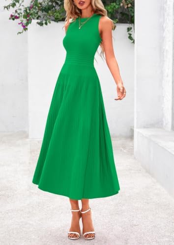 PRETTYGARDEN Women's Summer Pleated Midi Work Dress