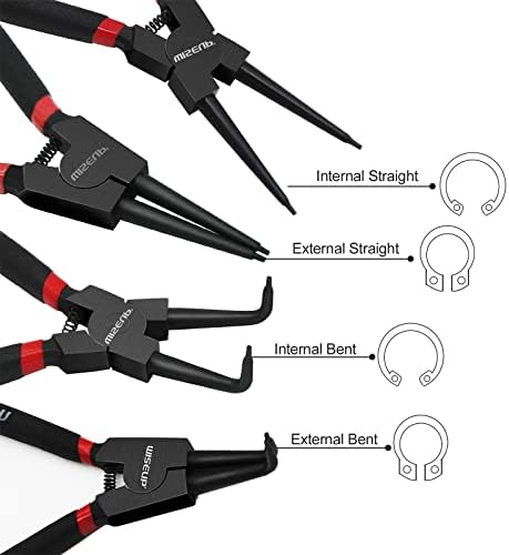 WISEUP 4PCS Snap Ring Pliers Set With 225pcs Retaining Ring Set