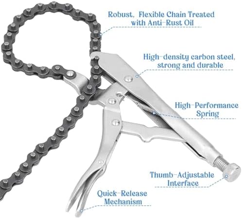 2 Pcs Locking Chain Clamp 9-Inch Locking Chain Pliers with 31.5 Inch Long Chain Carbon Steel Locking Chain Plier Industrial Pipe Vise Chain Wrench for Pipe Fitting ‎Plumbing Woodworking Welding