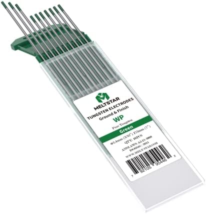 TIG Welding Tungsten Electrodes Pure Tungsten 3/32” x 7” (Green, WP) 10-Pack