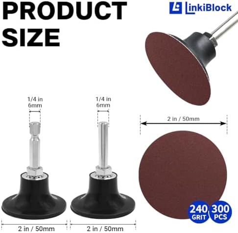 300Pcs 2 inch R-Type Quick Change Aluminum Oxide Surface Conditioning Sanding Discs Set 240 Grit with Adapter & Backing Pad