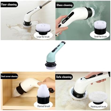 Electric Spin Scrubber, Multi-Purpose Cleaner,9 in 1 Electric Spin Scrubber,Cordless Cleaning Brush with 9 Replaceable Heads,Cordless Shower Scrubber,Adjustable and Detachable Handle(White)