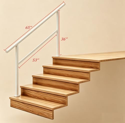 Hand Rails for Outdoor Steps，Stair Handrail & Indoor Stair Railing Kit，Railings for Outdoor Steps for Fence & Outdoor Steps (1, White-Straight, 5 Step)