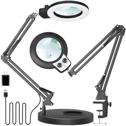 KIRKAS 12X 30X Magnifying Glass with Light and Stand, Overhead Knob 2 in 1