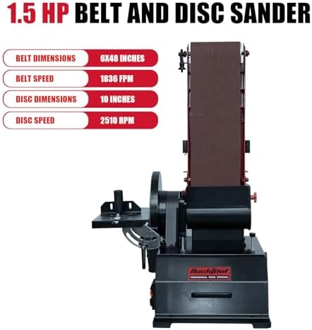 BUCKTOOL 1-1/2HP Bench Belt Disc Sander for Woodworking,6x48" Belt,10" Disc