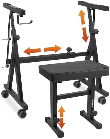 STRICH Piano Keyboard Stand Stool Set, Portable Heavy Duty Stand for 54-88 Key Electric Digital Pianos & Adjustable Piano Bench, Chair, Black, SKT-02 & SPB-M50