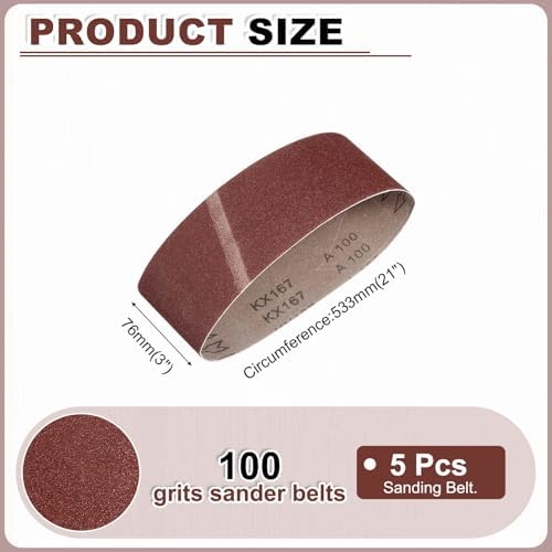 HARFINGTON 3 x 21 Inch Sanding Belts, 5 Pcs 100 Grits Aluminum Oxide