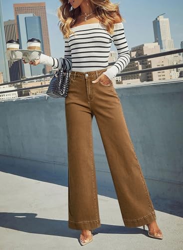 Dokotoo Women's Casual High Waisted Jeans Stretch Wide Leg Loose Denim Pant