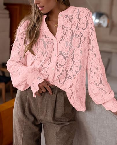 PRETTYGARDEN Women's Fall Trendy Long Sleeve Lace Tops