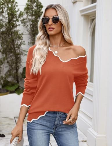 Zeagoo Women's 2026 Fall V Neck Sweater Long Sleeve Lightweight Knit Tops