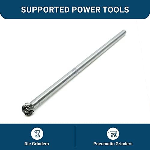 Benchmark Abrasives 6” Ball Shape Double Cut Tungsten Carbide Die Grinder Bits Metal Deburring Tool Rotary Burr, 1/4 Inch Shaft, Engraving Tool for Woodworking Shaping Carving (SD-3)