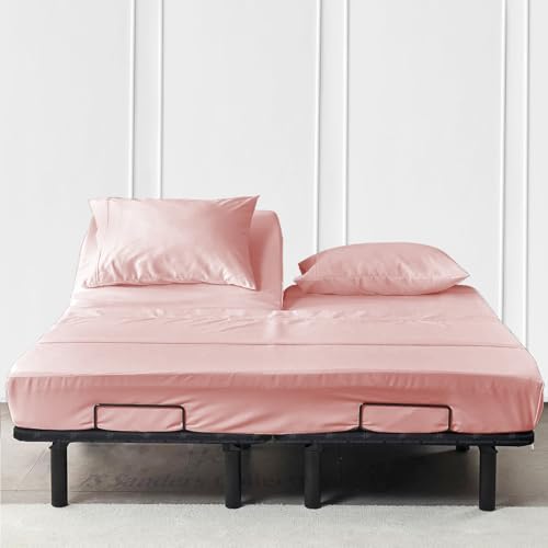 JS Sanders Collection 600TC Flex Top Queen Sheets for Sleep Number Bed - 100% Cotton 4 Pcs Top Split Queen Sheets for Adjustable Bed Queen 36 Inch Down Blush -18 Inch Deep