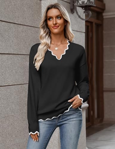 Zeagoo Women's 2026 Fall V Neck Sweater Long Sleeve Lightweight Knit Tops