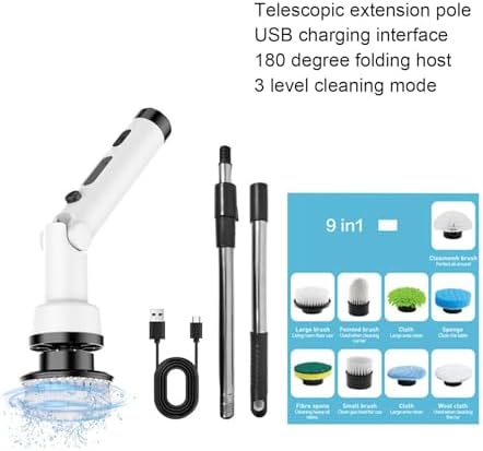 Electric Spin Scrubber, Bathroom Cleaner Brush, Cordless Shower Scrubber with Replaceable Brush Heads, Detachable Handle Power Cleaning Brush for Bathroom Floor Tile