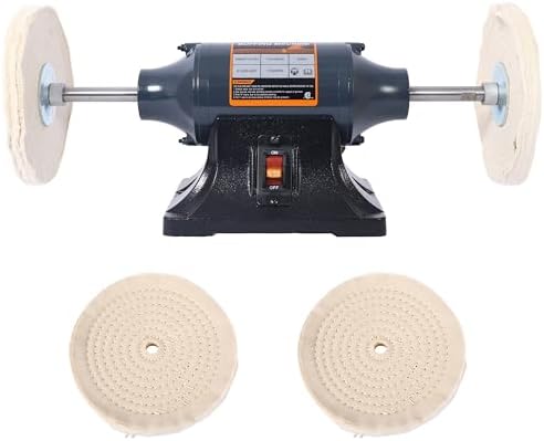 Bench Buffer Polisher Motor with 8 Inch Dual Buffering Wheels-4 Pole motor, Includes 4PCs 80Ply Thic Buffing Wheels for Buffing Metal, Jewelry, Wood, Jade, and Plastic Parts
