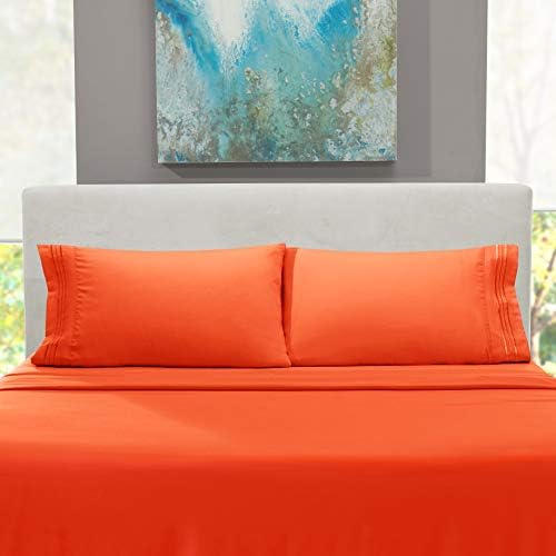 Hearth & Harbor Twin Size Sheets - 3 Piece Bed Sheet Set, Hotel Luxury Double Brushed Bed Sheets - Extra Soft Bedding Sheets & Pillowcases, Twin, Orange Rust