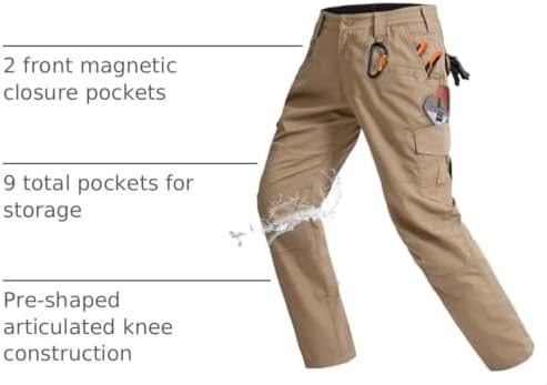 Rapoo Men's Ripstop Cargo Pants Work Pants EDC with 9 Pockets Hiking Pants