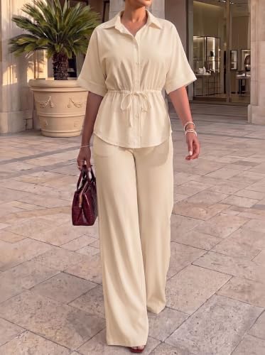 Two Piece Sets for Women Dressy Shirt Top Flared Pants Business Pantsuits